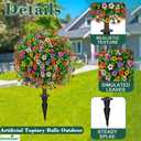 Artificial Topiary Ball Trees Set of 2 with Colorful Flowers, UV Resistant Faux Boxwood Plants Outdoor with Spike, Fake Bushes Round Shrubs for Porch, Garden, Yard, Patio Fall Outdoor Plant