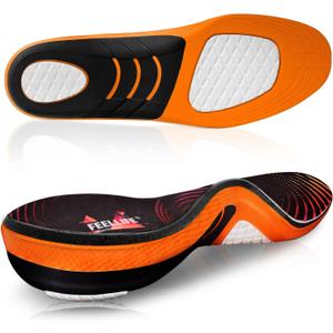 Plantar Fasciitis Relief Shoe Insoles [1-Pair], Arch Support Insoles, Running Athletic Gel Shoe Inserts, Orthotic Inserts for Arch Pain [Trim to Fit: Men 4-7/Women 5-8] (S(Men 4-7/Women 5-8), Black & Orange)