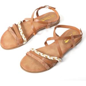 Women's Elegant Flat Sandals with Adjustable Ankle Strap and Memory Foam - Dressy and Comfortable for Summer - Fashionable and Trendy for Girls and Women - Strappy Sandal, 7