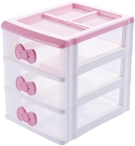 Pink 3-Tier Desk Organizer  Compact Plastic Storage Box for Makeup, Jewelry, School Supplies & Art Crafts  Desktop Tidy for Bedroom Vanity or Dorm Room (Classical)