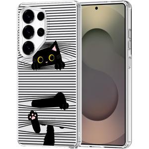 MOSNOVO Case for Samsung Galaxy S25 Ultra, [Buffertech 6.6ft Military-Grade Drop Protection] [Anti Peel Off Tech] Clear TPU Bumper Phone Case Cover Design - Hidden Black Cat