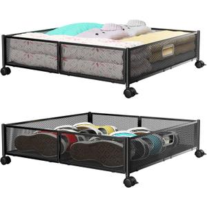 PHINOX Under Bed Storage Containers with Wheels - Shoe Storage Organizer Drawer, Tool-free Assembly Metal Underbed Storage for Bedroom Clothes, Shoes, Blankets - 2Pack (2 Pack(23.623.6"), Black)