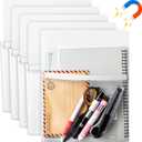 Henoyso 5 Pcs Magnetic File Holder Paper Holder Magnetic Pen Dry Erase Marker Organizer Fridge Pocket Organizer for Whiteboard Refrigerator, 12 x 9.5 in (White)