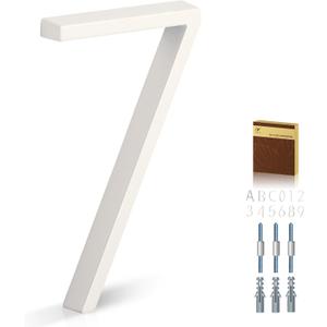 5 Inch House Numbers for Outside, Metal Address Number 7- Modern Design, Weather-Resistant White Crystal Powder Coated Finish, Stain Resistant No Paint Peeling, White