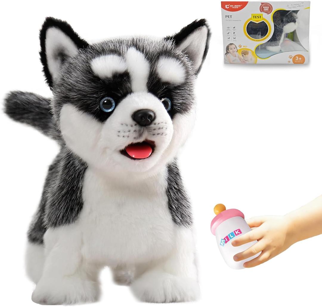 CU-MATE 12" Electric Plush Husky Dog Toys, Electronic Stuffed Animal Dog Toy, Interactive Wuffy Robot Puppy, Walking, Talking, Barking & Wagging Tail, Gifts for Boys and Girls