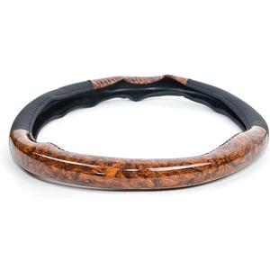 Generic Car Steering Wheel Cover, Wood Grain and Leather,Non-Slip & Breathable Universal Fit for Most Cars, Comfort Grip Cover - Black * Brown