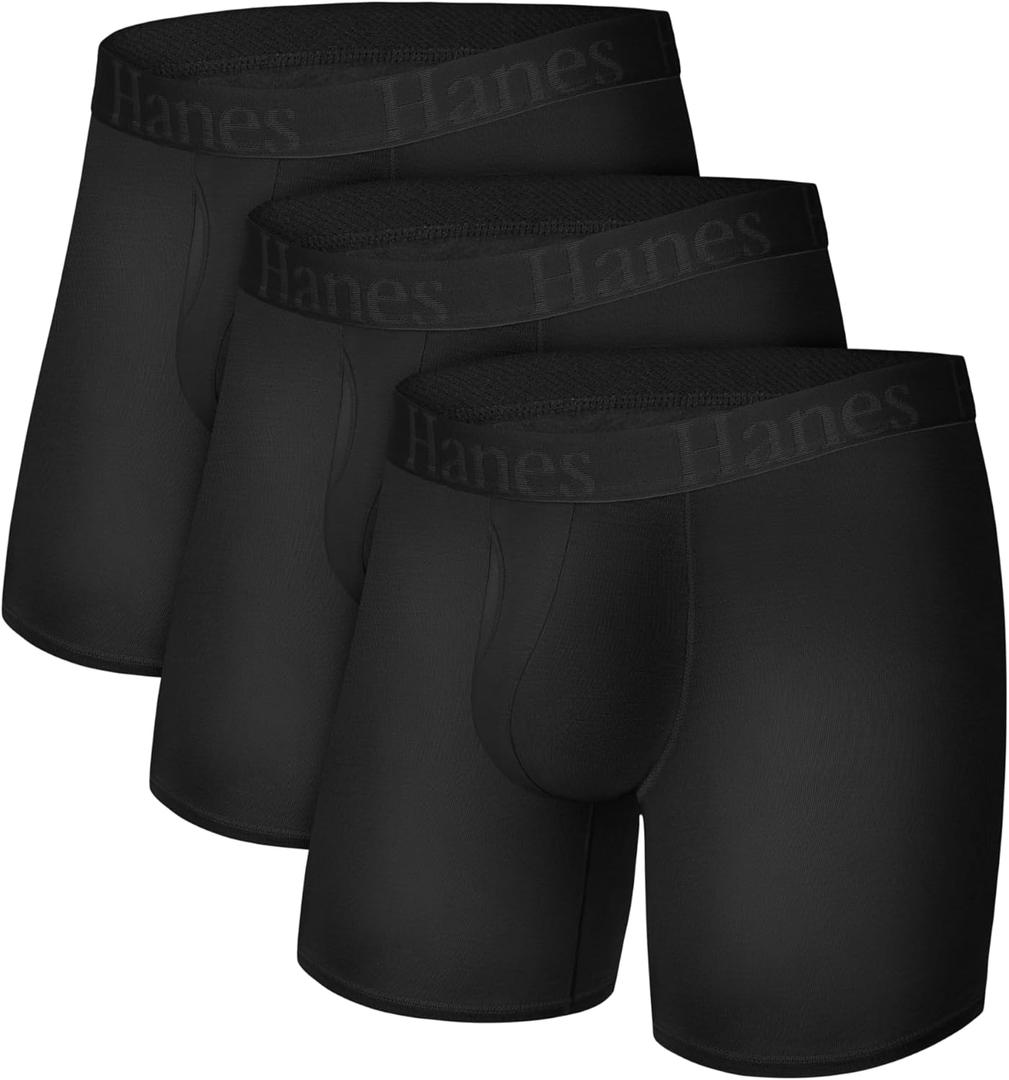 Hanes Men's Underwear, SuperSoft Viscose from Bamboo, 3-Pack, Sexy Men's Underwear, Regular- Leg Boxer Briefs (Black) XL