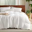 Bedsure Cooling Waffle Duvet Cover King - Cotton Blend Rayon Derived from Bamboo Duvet Cover Set for Hot Sleepers, Breathable Bedding Set With a Vintage Charm, 3 Pieces (Coconut White, King, 104"x90")