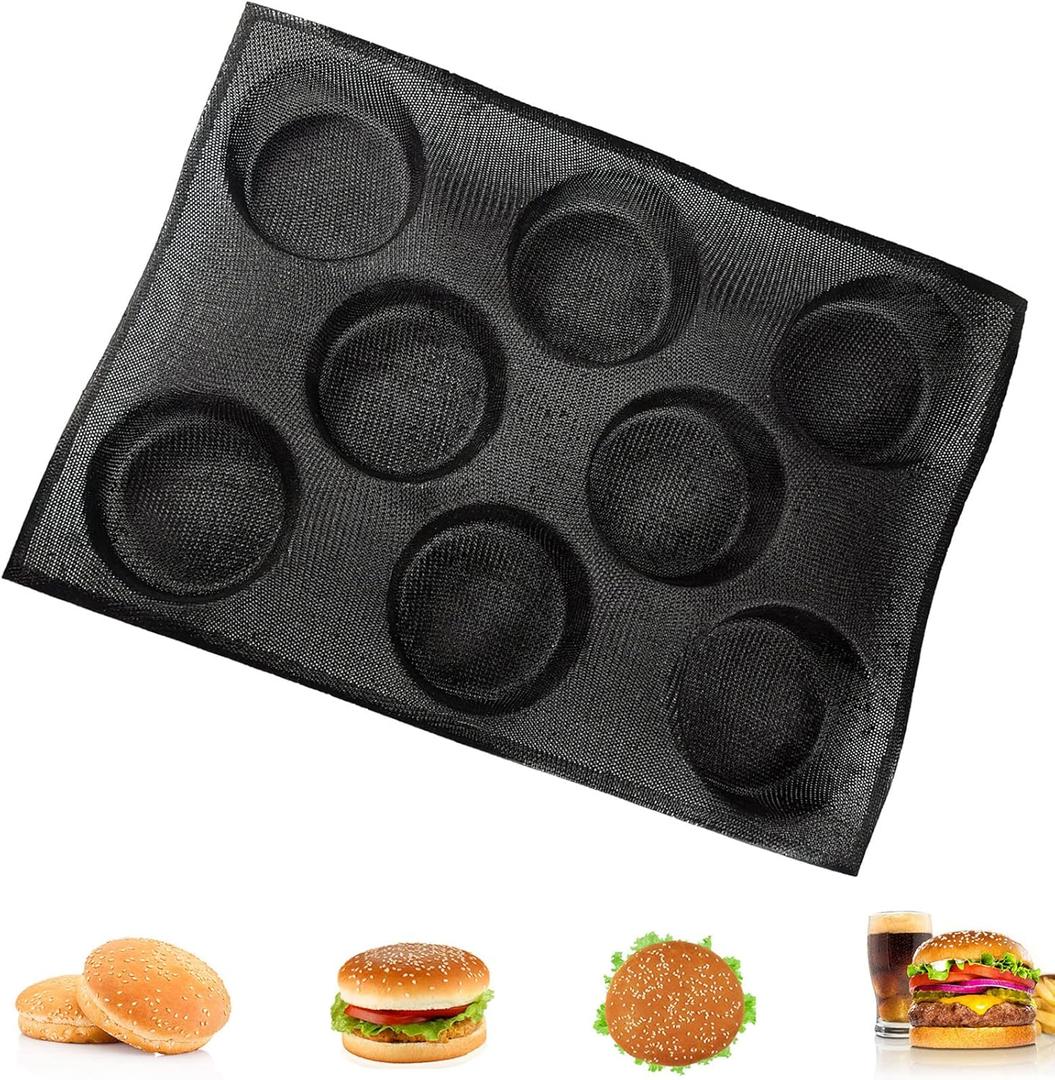 Dioycli Silicone Hamburger Bun Pan, Perforated Mesh Burger Bun Molds, 8 Cavities, Black