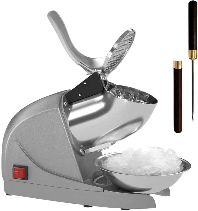 OKF Ice Shaver Prevent Splash Snow Cone Machine, Electric 3 Blades Shaved Ice Machine, 380W Ice Shaver Machine, 286lbs/hr Ice Crushers for Home Use, Ice Crusher with Free Ice Pick (Silver)