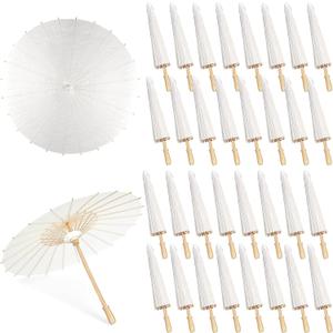 MOTOTO 32 Pieces 33 Inches White Paper Umbrellas Parasol Chinese Japanese Oiled Paper Umbrellas Decorative DIY Painting Parasol for Wedding Bridal Party Decor
