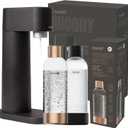 Black Woody Sparkling Water Maker - Silent, Renewable Wood Composite Machine with 2x1L Quick Lock Water Bottles