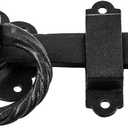 Renovators Supply Manufacturing Black Wrought Iron Floral Ring Pull Gate Latch Fence Door Lock with Mounting Hardware
