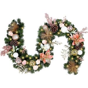 WBHome Pre-lit 6 Feet/72 Inch Christmas Garland, Rose Gold Lighted Garland with 35 LED Lights for Indoor Outdoor Xmas Decor Holiday Decorations, Battery Operated (Batteries NOT Included)