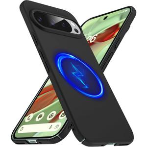 Magnetic Slim Case Fit for Google Pixel 9 Pro/9(2024)[Compatible with Magsafe] Ultra-Thin Lightweight Durable Minimalist Matte Hard Cover Case Shockproof Non Slip Ring-Black