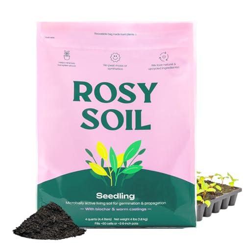 Rosy Soil Seedling Seed Starter Soil - Peat-Free Organic Potting Mix for Seeds, Cuttings, Microgreens- w/Worm Castings, Root-Boosting Biochar, Less Prone to Gnats, for Germination, Propagation - 4qt