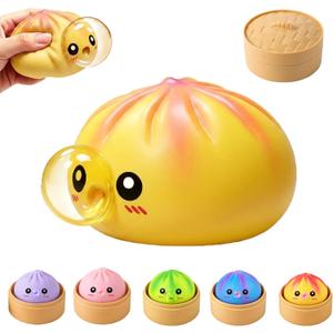 Colorful Yellow Squishy 2.0 Dumplings Mystery Box,New Dumplings 2.0 Squishys Blow Bubbles,Toy Dumpling Stress Balls Fidget Sensory Balls,Rainbow Dumpling,Cute Anxiety Relief Fidget