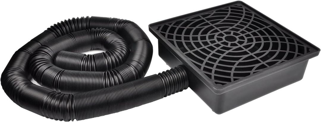 Low Profile Catch Basin Drain Kit Downspout Extender, 12"12" Catch Basin Gutter Downspout Extensions with 2" ID Flexible Pipe, Pipe Stretched Length 16.4ft, Rainwater Drainage System