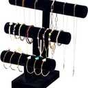 T Bar Bracelet Display Stand,Bracelet Organizer Holder,Jewelry Display Stand, Necklace Bangle Scrunchie Watch Organizer (Black, 3 tier)