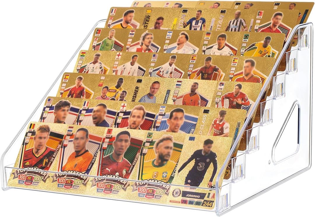 5 & 7 Tier Trading Card Display Stand, 12" Acrylic Card Stands for Display, versatile Card Stands for Sports Cards, Graded & Greeting Cards, Postcards, Vendor Stickers, with Snap-On Assembly 7 Tier