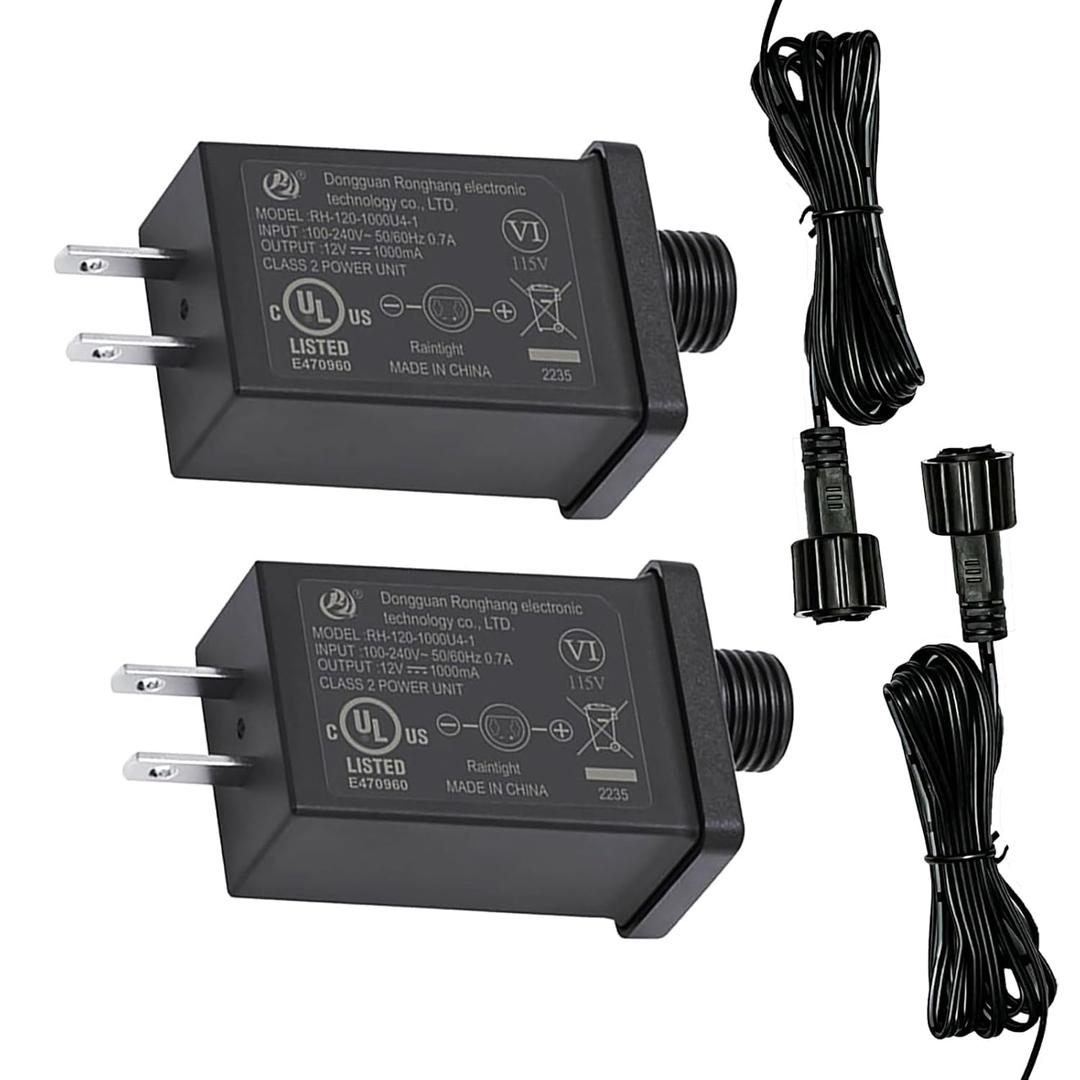 12V 1A Class 2 Power Supply, UL Listed LED Transformer Replacement, IP44 Waterproof Low Voltage Power Adapter for Christmas String Light Yard Inflatable Decorations (2 Pack)