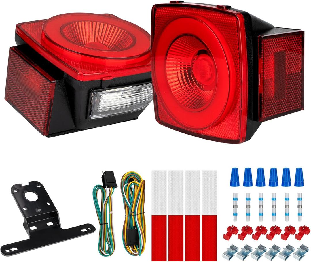 12V Square LED Trailer Light Kit Stop Turn Tail Brake Running License Lights with Wiring Kit for Trailers, Trucks, RVs, Boats, Campers