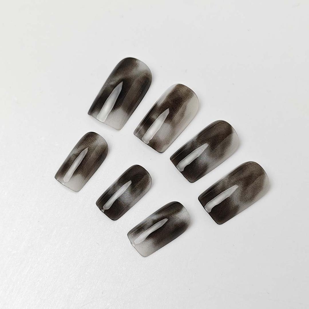 Black Press on Nails Medium Square Fake Nails Marble False Nails Press ons with Designs Reusable Acrylic Nails Full Cover Glue on Nails Artificial Stick on Nails for Women Manicure 24 Pcs