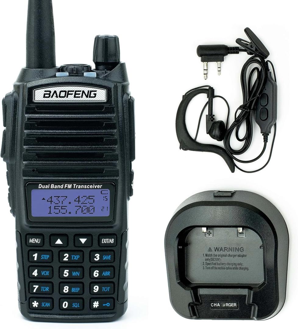 BaoFeng UV-82C Dual-Band 136-174/400-520 MHz FM Ham Two-Way Radio, Transceiver, HT with Battery, Earpiece, Antenna, Charger
