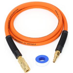 Hybrid Air Compressor Hose 3/8 in x 6 ft Lead in Hose, Heavy Duty, Lightweight, Flexible and Kink Resistant Whip Hose with 1/4" Industrial Brass Fittings, Orange