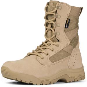 FREE SOLDIER Men's Work Tactical Boots 8 Inches Lightweight Combat Boots Durable Suede Leather Military Boot Desert Boot (Bright Tan) Size 8.5