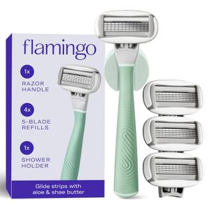 Flamingo Shaving Razor Set for Women - Original Razor Handle, 4 Blade Refills, and Shower Holder - Sage Flamingo Shaving Razor Set for Women - Original Razor Handle, 4 Blade Refills, and Shower Holder - Sage