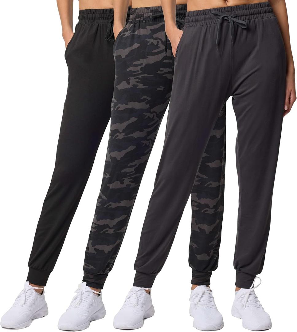 Real Essentials 3 Pack: Women's Ultra-Soft Lounge Joggers Sweatpants Athletic Yoga Pants with Pockets, (Medium)
