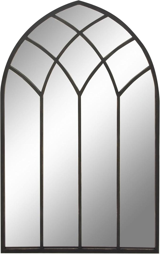 Deco 79 Metal Room Wall Mirror Arched Window Pane Entryway Mirror, Wall Mounted Mirror 30" x 1" x 48", Black