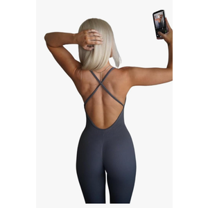 AUROLA Women Jumpsuits for Workout Yoga Gym, Seamless Strappy One Piece Padded Bra Bodysuits, Size Medium