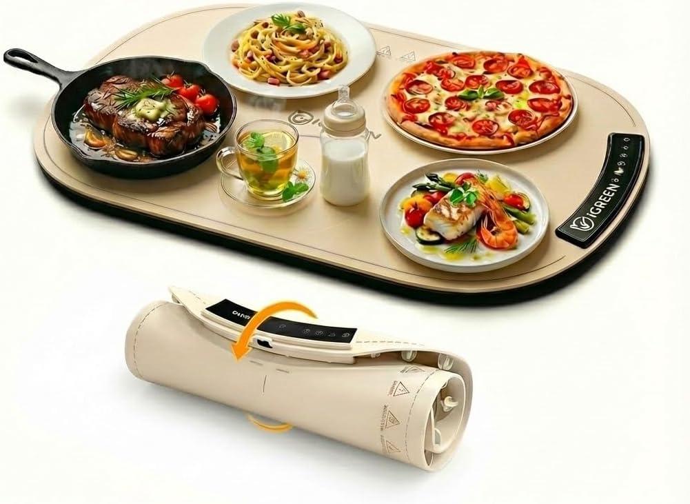 IGREEN Food Warming Mat  Portable Electric Warming Tray, Rollable Silicone Heating Pad with 3 Heat Settings & Auto Shut-Off  Buffet & Kitchen Food Warmer for Parties, Family Meals & Everyday Use