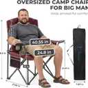 FUNDANGO Oversized Camping Chairs for Adults, Heavy Duty Fold Up Sports Games Lawn Chairs, Extra Wide Big Man Outdoor Chairs with Padded Lumbar Support Backrest, Bag Included for Camp, Outside, Beach