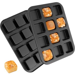 12 Cavity Square Muffin Tin Tray Non-Stick Mini Muffin Baking Pan Multipurpose Sturdy Square Tin Tray Corrosion-Resistant Mini Cheesecake Cake Mold for Oven Baking (Gray)