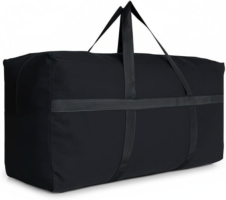DoYiKe Extra Large Storage Duffle Bag with Zippers and Handles, Big Foldable Duffle Bag for Travel (Medium-31.5"(L) X 11.8"(W) X 16.5"(H), Black Canvas)