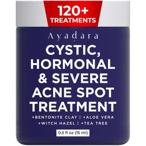 Cystic Acne Spot Treatment, Overnight Hormonal Cystic Acne Treatment for Face, Women, Men and Teens, Cystic Hormonal Acne Treatment for Body, Pimple Cream, Sulfur Acne Spot Treatment, 120 Uses