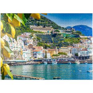 MyPuzzle Panoramic View of Beautiful Amalfi On Hills Leading Down to The Coast, Campania, Italy - Premium 1000 Piece Jigsaw Puzzle for Adults