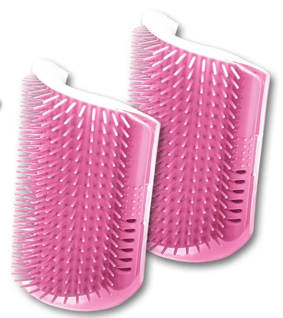 Cat Self Groomer  Wall Corner Grooming Brushes for Cats and Small Pets  Soft Silicone Massage Brush for Shedding Control and Face Rubbing (Pink)