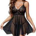 Avidlove Women Lingerie Lace Babydoll Mesh Nightgown Chemise Boudoir Nighty Sleepwear (X-Large, 1-black)