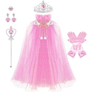 AHLPO Princess Cape Set 5 Pieces Girls Princess Cloak, Kids Fairy Tulle Princess Dress Up Clothes Cape for Toddler Girls 3-8 Birthday Party Halloween Dressing Up with Crown Wand Accessories, M