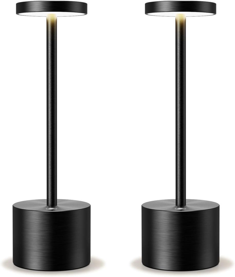 Rechargeable Cordless LED Desk Lamp - 5000mAh Battery, Waterproof, 3-Color Touch Dimming Portable Table Light for Restaurant, Outdoor, Camping.Black