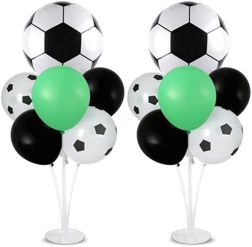 Soccer party Balloons Stand Kit 2 Sets with 2 Soccer Foil Balloons Green White Black Themed Centerpiece for Tables for Men Boys Football Game Sports Birthday Party Decorations
