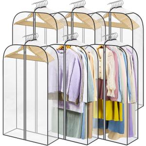 LANDNEOO 6 Pack Clear Garment Bags for Hanging Clothes with Zippers on Double Sides - 10'' Clothes Storage for Coat, Dress, and Fur in Closet - 40'' Long Suit Bags