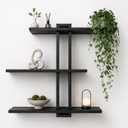 Black Floating Shelves for Bathroom, 3 Tier Pine Wood Wall Mounted Shelf, 20 Inch Large Wall Mounted Shelf for Towels, Toiletries, Plants, Photos, Home Decor