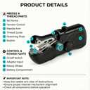 Portable Handheld Sewing Machine for Adults - Mini Hand Held Sewing Stitching Machine for Beginners - Small Electric Cordless for Quick Fabric Home Travel Clothes Pants DIY Fabric Denim (Black)