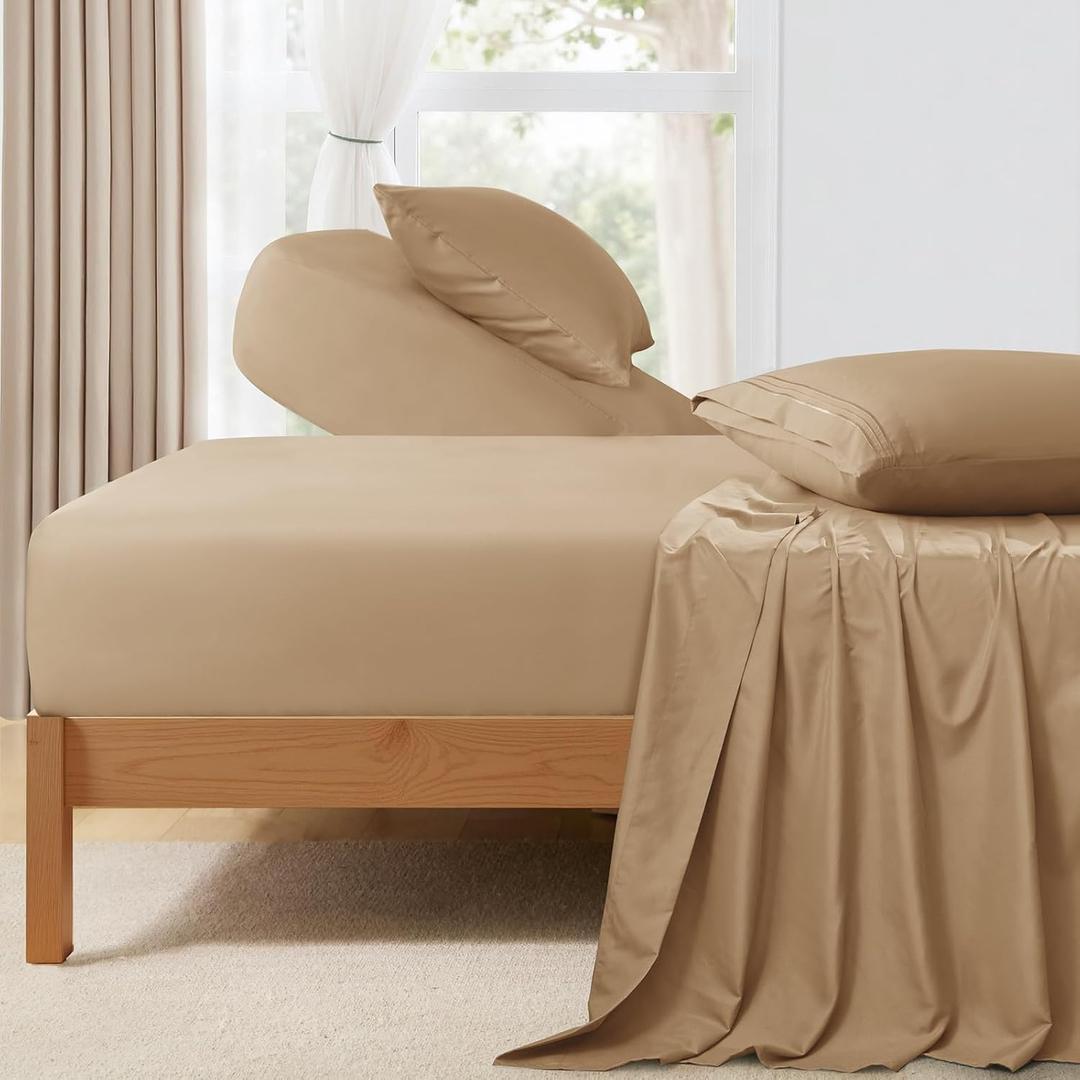 Horbaunal Taupe Split Head King Sheet Set - 4 Pieces Flex Top King Sheets for Adjustable Beds - Fits Mattress up to 16" Deep - Soft Microfiber Bed Sheets with 34" Split Flex Head
