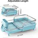 SNTD Dish Drying Rack, Expandable Dish Rack for Kitchen Counter, Stainless Steel Dish Drainer with Drainboard Set and Utensil Holder (Blue)
